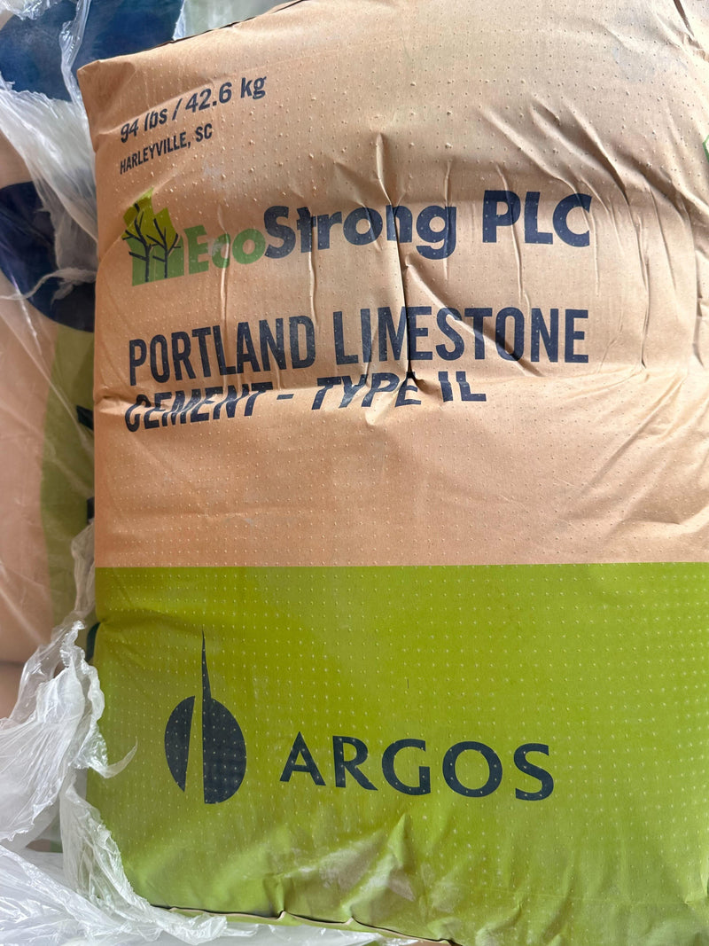 A bag of Argos EcoStrong PLC Portland Limestone Cement - Type IL.