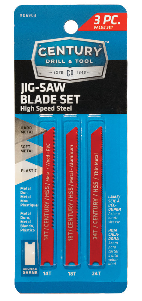 Century Drill And Tool 3 Piece High Speed Steel Jig-Saw Blade Set