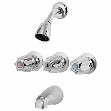 B & K Industries Three Metal Handle w/ Showerhead & Spout - Chrome