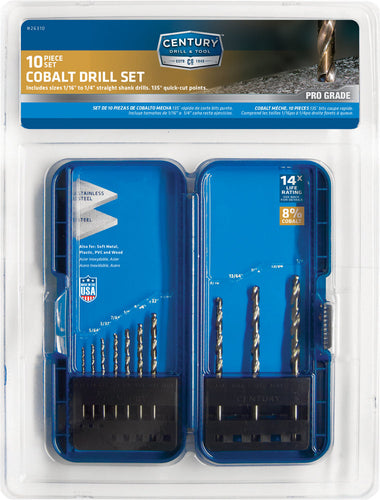 Century Drill And Tool 10 Piece Pro Grade Cobalt Drill Bit Set