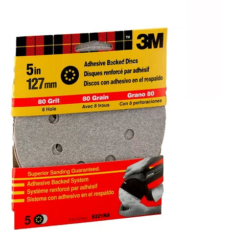 3M™ Adhesive Backed Discs 9321NA, 5 in, 8 Hole 5 pk Medium 80 Grit