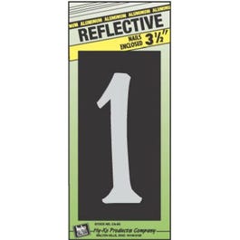 House Address Number 1, Reflective Aluminum, 3.5-In. On 5-In. Black Panel