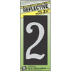 House Address Number 2, Reflective Aluminum, 3.5-In. On 5-In. Black Panel