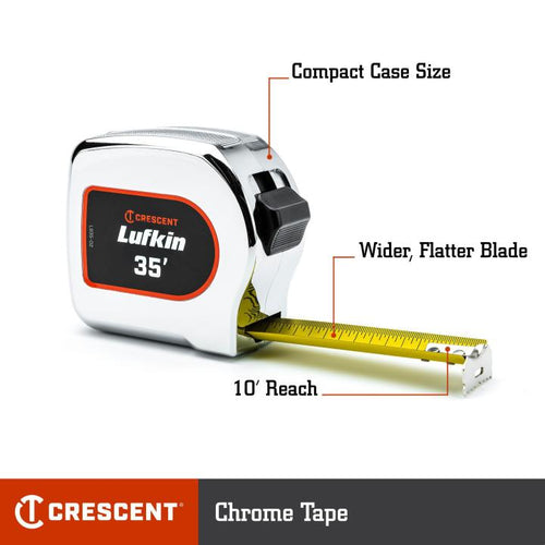 Crescent Lufkin 1-1/8 x 35' Chrome Case Yellow Clad Tape Measure