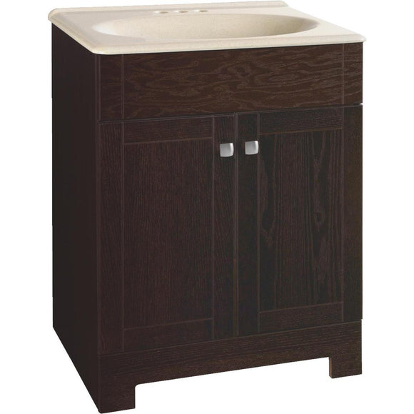 Continental Cabinets Sedona Java Oak 24-3/4 In. W x 32-3/4 In. H x 18-1/2 In. D Vanity with Solid Surface Technology Top