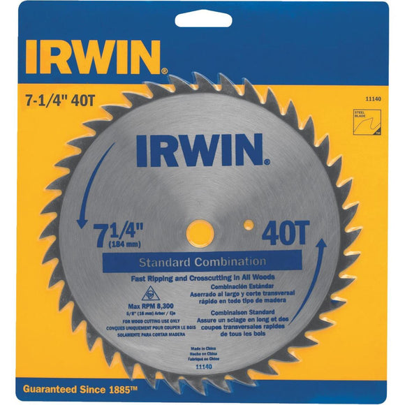 Irwin Steel 7-1/4 In. 40-Tooth Ripping/Crosscutting Circular Saw Blade