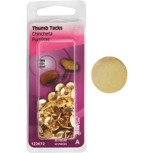 Hillman Anchor Wire Brass 23/64 In. x 15/64 In. Thumb Tack (40 Ct.)